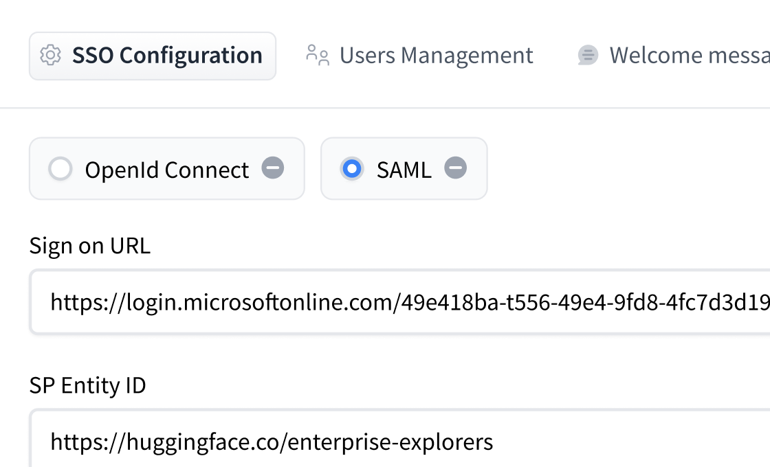 screenshot of Hugging Face Single Sign-On (SSO) feature